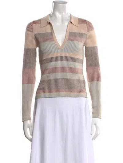 Pre-owned Intermix Striped V-neck Sweater In Neutral