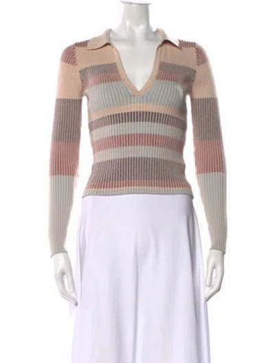 Pre-owned Intermix Striped V-neck Sweater In Neutrals
