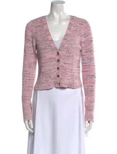 Pre-owned Intermix Striped V-neck Sweater In Pink