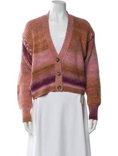 Pre-owned Intermix Striped V-neck Sweater In Pink
