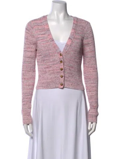Pre-owned Intermix Striped V-neck Sweater In Pink