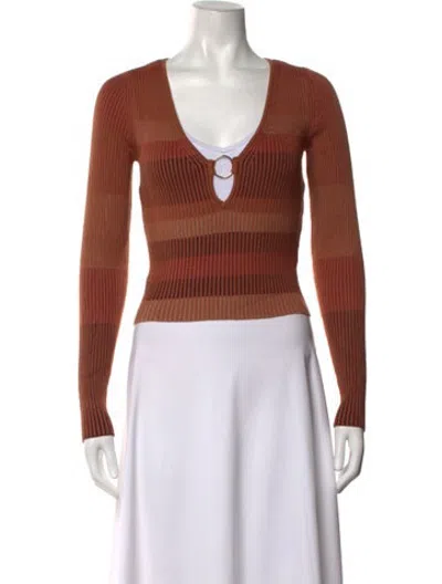 Pre-owned Intermix Striped V-neck Sweater W/ Tags In Brown