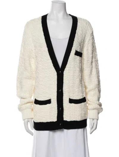 Pre-owned Intermix Striped V-neck Sweater In White