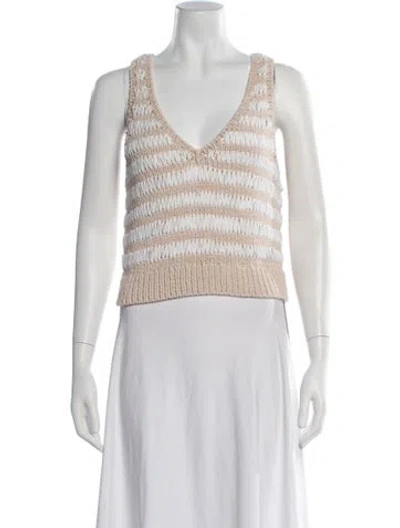 Pre-owned Intermix Striped V-neck Sweater In White