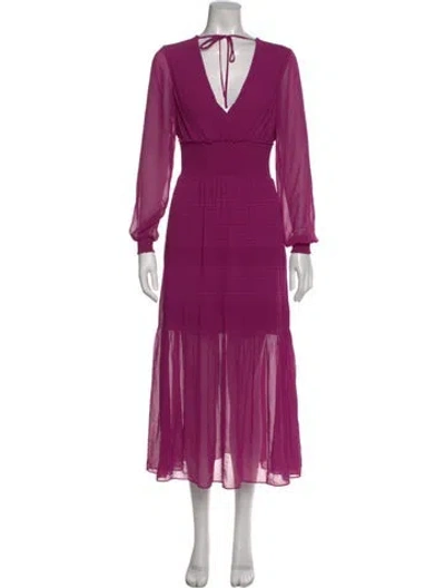 Pre-owned Intermix Tie Neck Long Dress In Purple