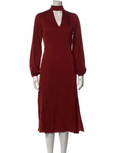 Pre-owned Intermix Tie Neck Midi Length Dress In Red