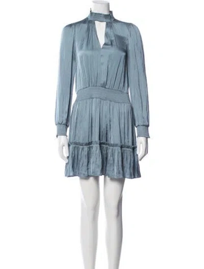 Pre-owned Intermix Tie Neck Mini Dress In Blue