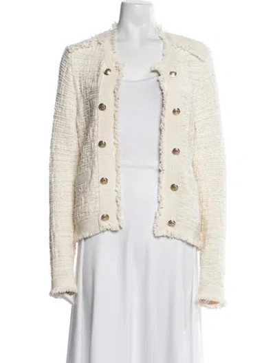 Pre-owned Intermix Tweed Pattern Jacket In White