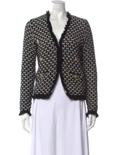 Pre-owned Intermix Tweed Pattern V-neck Sweater In Black