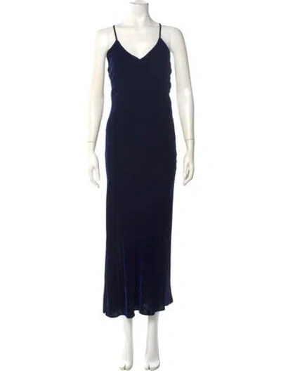 Pre-owned Intermix Velvet Long Dress In Blue
