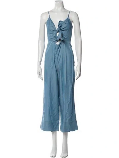 Pre-owned Intermix V-neck Jumpsuit In Blue