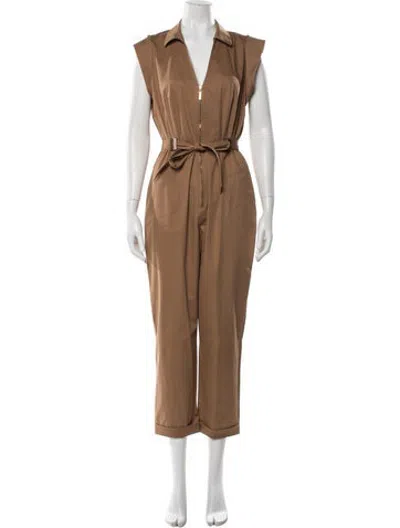 Pre-owned Intermix V-neck Jumpsuit In Brown