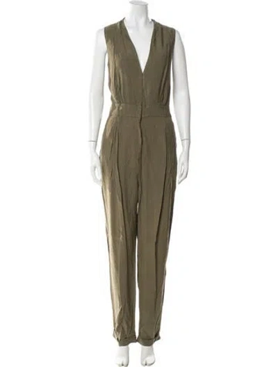 Pre-owned Intermix V-neck Jumpsuit In Green