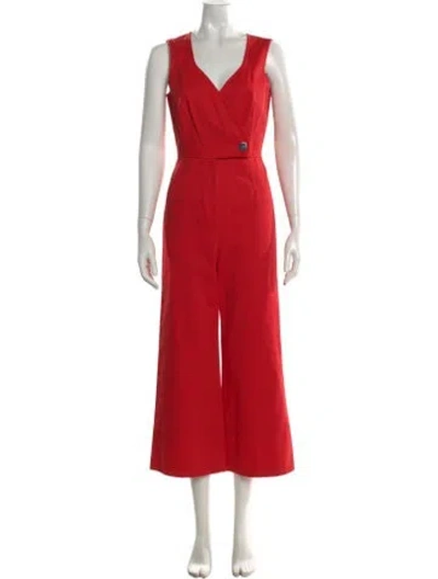 Pre-owned Intermix V-neck Jumpsuit In Red