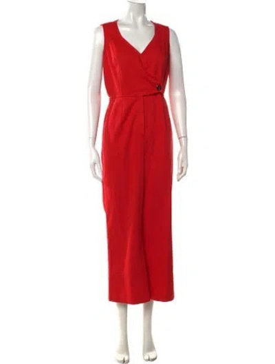 Pre-owned Intermix V-neck Jumpsuit In Red