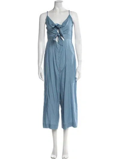 Pre-owned Intermix V-neck Jumpsuit W/ Tags In Blue