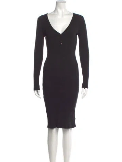 Pre-owned Intermix V-neck Knee-length Dress In Black