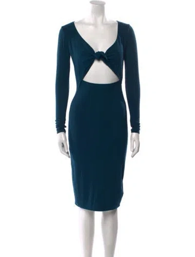 Pre-owned Intermix V-neck Knee-length Dress In Blue