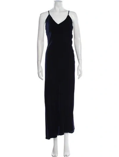 Pre-owned Intermix V-neck Long Dress In Blue