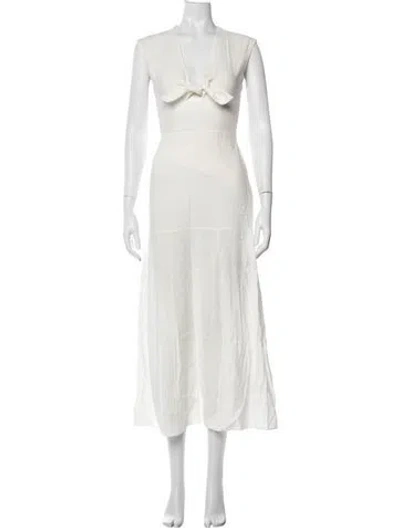 Pre-owned Intermix V-neck Long Dress In Neutrals