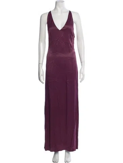 Pre-owned Intermix V-neck Long Dress In Purple