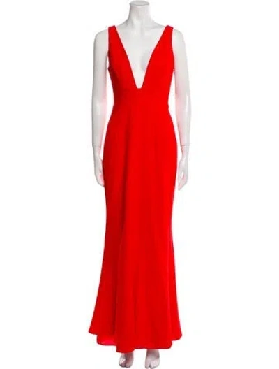 Pre-owned Intermix V-neck Long Dress In Red