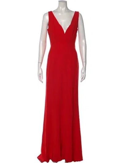 Pre-owned Intermix V-neck Long Dress In Red