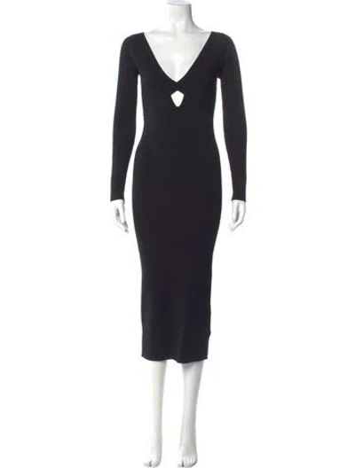 Pre-owned Intermix V-neck Midi Length Dress In Black