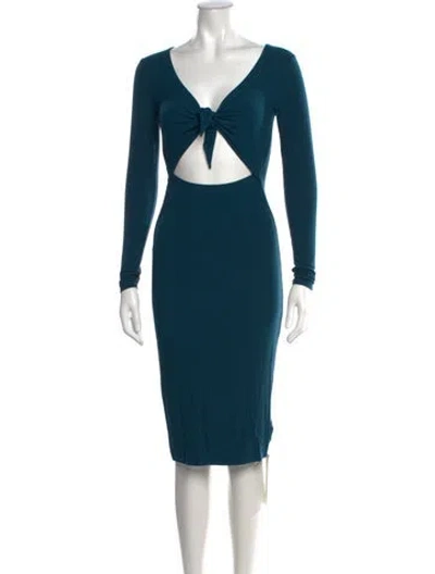 Pre-owned Intermix V-neck Midi Length Dress In Blue