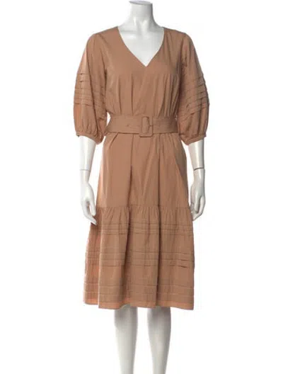 Pre-owned Intermix V-neck Midi Length Dress In Brown