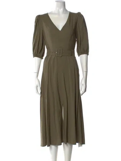 Pre-owned Intermix V-neck Midi Length Dress In Green