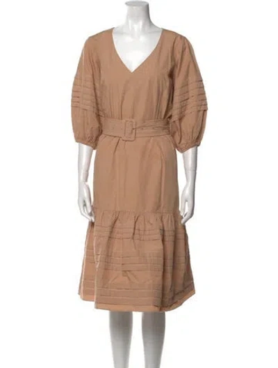 Pre-owned Intermix V-neck Midi Length Dress In Neutral