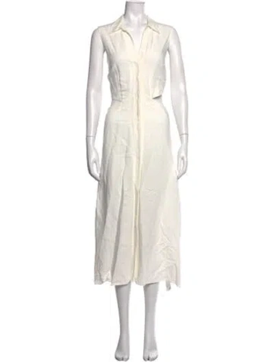 Pre-owned Intermix V-neck Midi Length Dress In Neutral