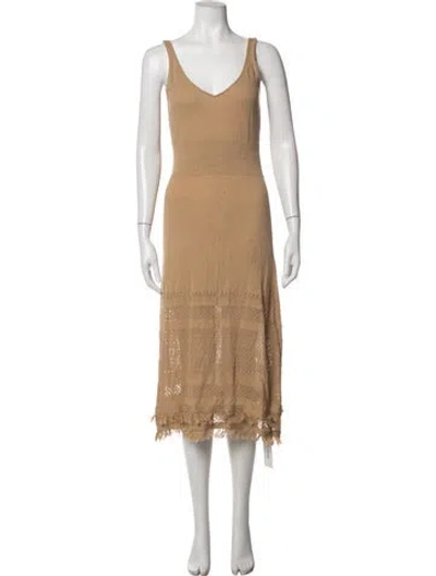 Pre-owned Intermix V-neck Midi Length Dress In Neutrals