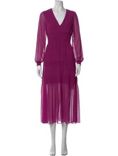 Pre-owned Intermix V-neck Midi Length Dress In Purple