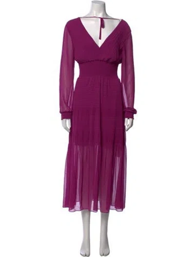 Pre-owned Intermix V-neck Midi Length Dress In Purple
