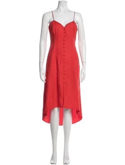 Pre-owned Intermix V-neck Midi Length Dress In Red