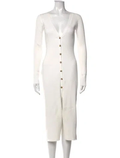 Pre-owned Intermix V-neck Midi Length Dress In White