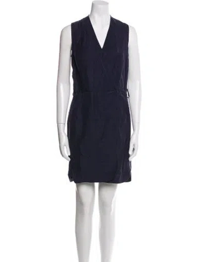 Pre-owned Intermix V-neck Mini Dress In Blue
