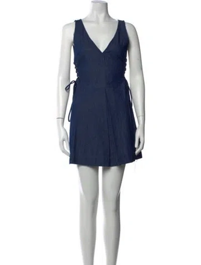 Pre-owned Intermix V-neck Mini Dress In Blue