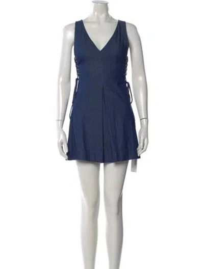 Pre-owned Intermix V-neck Mini Dress In Blue