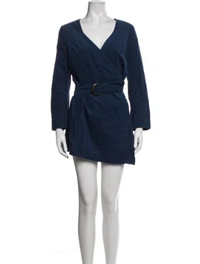 Pre-owned Intermix V-neck Mini Dress In Blue