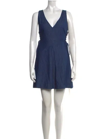 Pre-owned Intermix V-neck Mini Dress In Blue