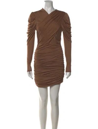 Pre-owned Intermix V-neck Mini Dress In Brown