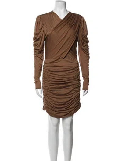 Pre-owned Intermix V-neck Mini Dress In Brown