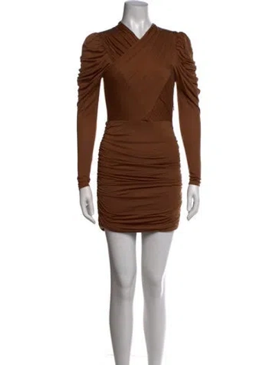 Pre-owned Intermix V-neck Mini Dress In Brown
