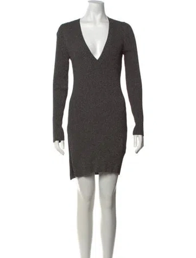 Pre-owned Intermix V-neck Mini Dress In Grey