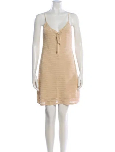 Pre-owned Intermix V-neck Mini Dress In Neutral
