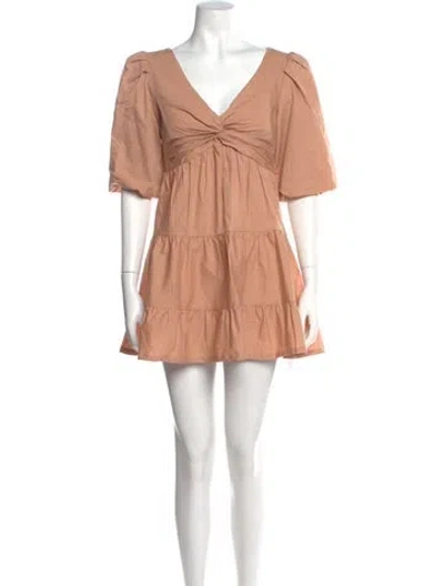Pre-owned Intermix V-neck Mini Dress In Neutral