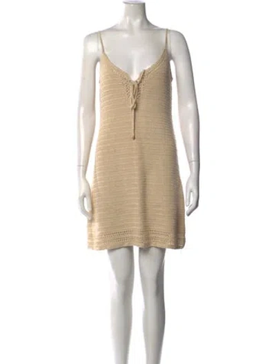 Pre-owned Intermix V-neck Mini Dress In Neutrals